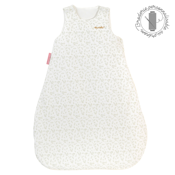 gigoteuse bébé brodée au prénom coton bio motif feuilles