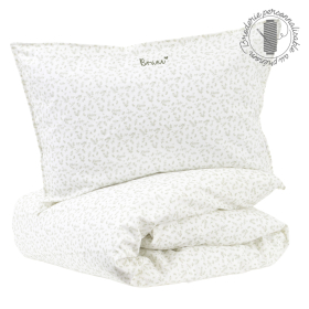 parure de lit bébé housse de couette 100x140 cm et taie d'oreiller en coton bio imprimé feuilles personnalisé prenom
