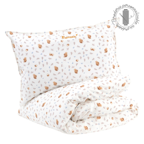 parure de lit bébé personnalisé prénom motif écureuil coton bio housse de couette 100x140 cm et taie d'oreiller 40x60 cm