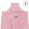 Cape de bain à oreilles vieux rose personnalisée au prénom coton bio oeko-tex