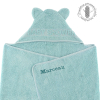 Cape de bain à oreilles vert céladon personnalisée au prénom coton bio oeko-tex