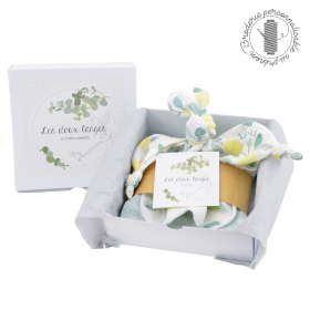 Doudou personnalisé Le Bohème. Cadeau de naissance original pour bébé  Etiquette Vert Pack cadeau Cube Broder Non