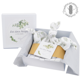 coffret cadeau bebe personnalisable prenom broderie lange coton bio oekotex doudou motif cactus blanc et vert