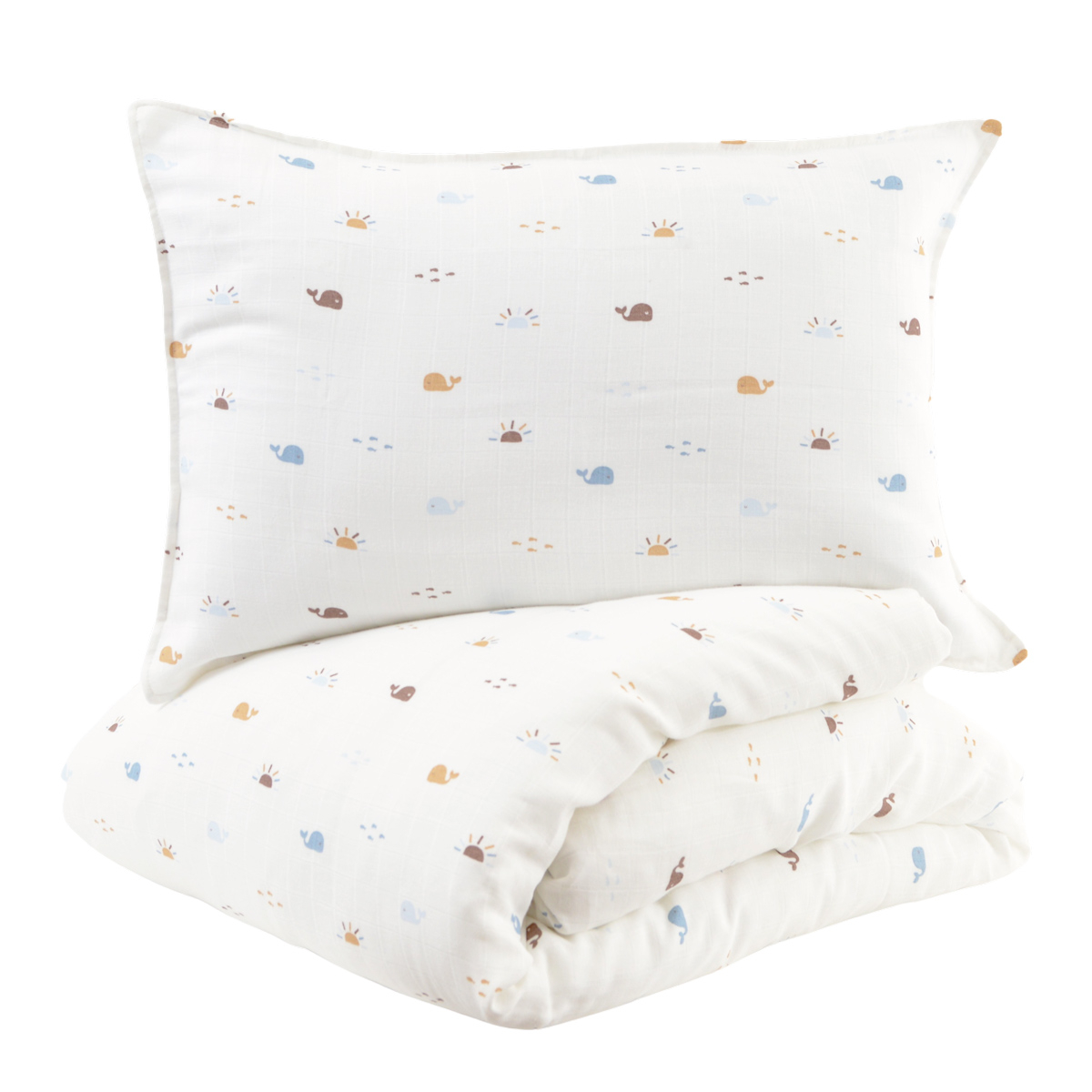 Little Crevette - Parure de lit bébé taie et housse de couette 100x140 cm gaze de coton Malo
