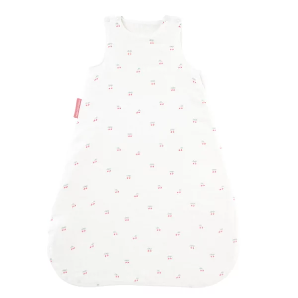 gigoteuse été fille cerise en lange coton bio fond blanc cassé