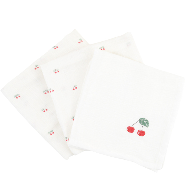 lot de 3 lange en double-gaze pur coton bio imprimé cerises