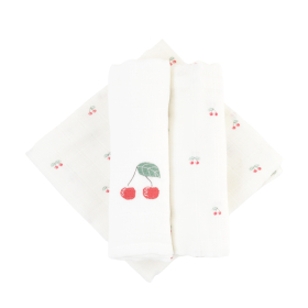 lot de 3 lange en double-gaze pur coton bio imprimé cerises