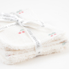 lot de 6 lingettes bébé lavables et réutilisables en lange et éponge pur coton bio écrues motif cerises