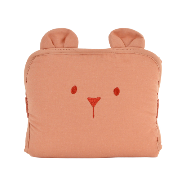 tapis à langer nomade imperméable ourson terracotta en coton bio et pvc fermeture facile élastique