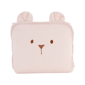 tapis à langer nomade imperméable ourson rose pâle en coton bio et pvc fermeture facile élastique