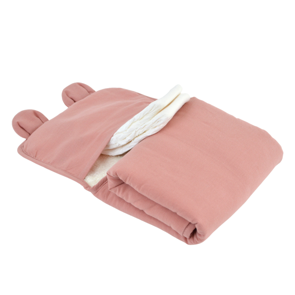 tapis à langer nomade imperméable ourson bois de rose en coton bio et pvc fermeture facile élastique