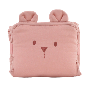 tapis à langer nomade imperméable ourson bois de rose en coton bio et pvc fermeture facile élastique