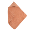 cape de bain bébé en éponge coton bio uni terracotta capuche brodée arc-en-ciel