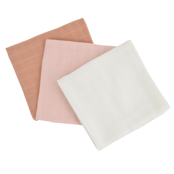 Lot de 3 langes bébé mixte uni écru corail terracotta en coton bio oekotex