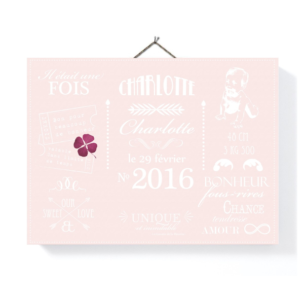 Tableau déco personnalisé Faire-part rose pastel