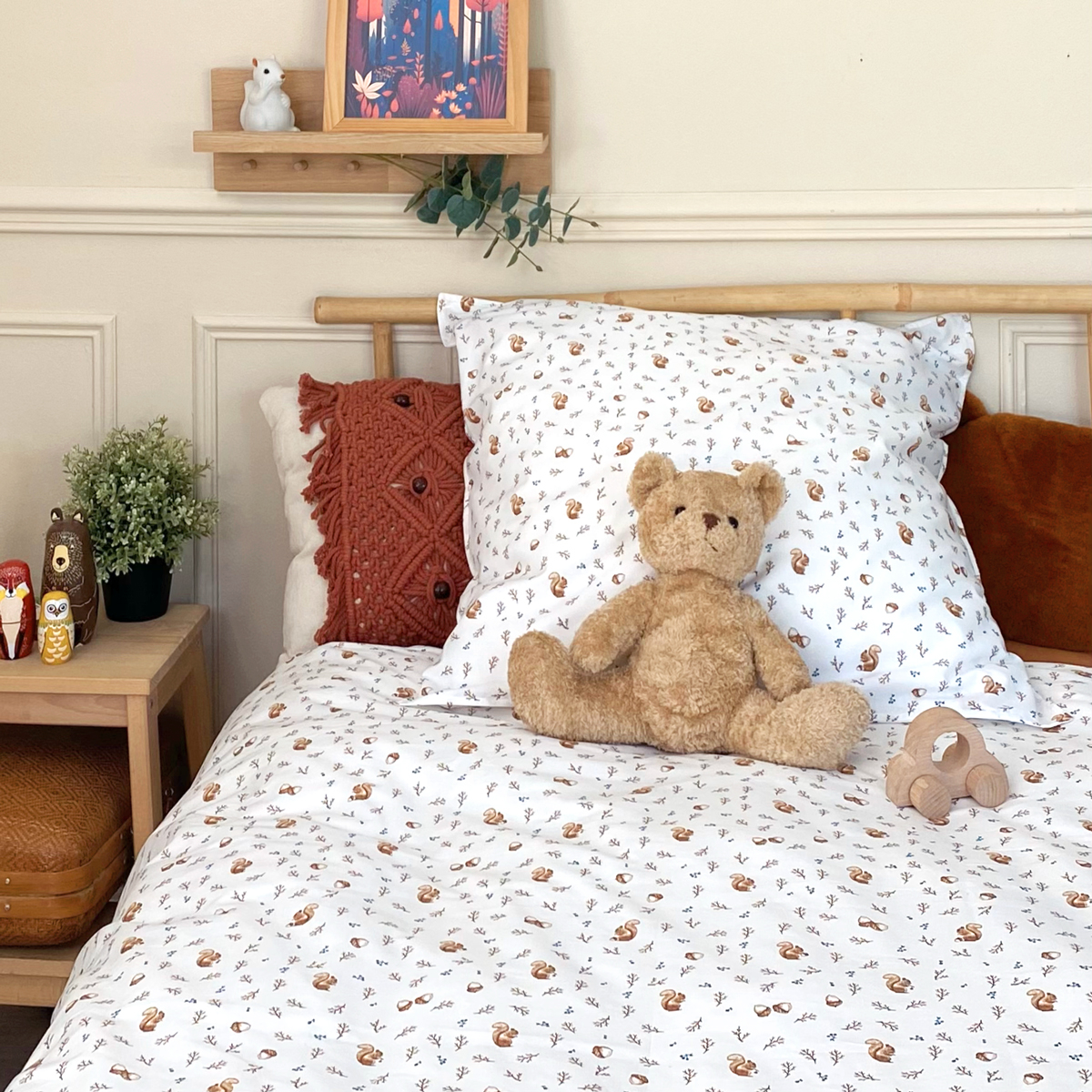 Parure de lit enfant taie et housse de couette 140x200 cm coton bio Noisette