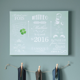 Tableau déco personnalisé Faire-part bleu brume