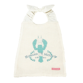 Serviette bavoir élastiqué blanc mixte fille garçon motif homard bleu en coton bio oekotex