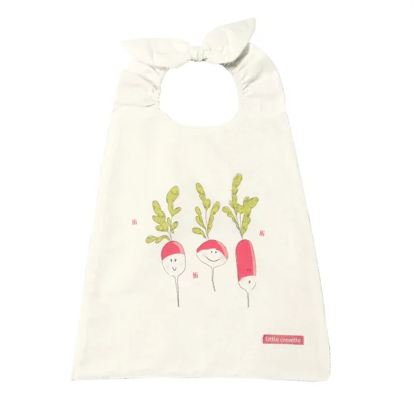 Serviette bavoir élastiqué blanc mixte fille garçon motif radis rouge vert en coton bio oekotex