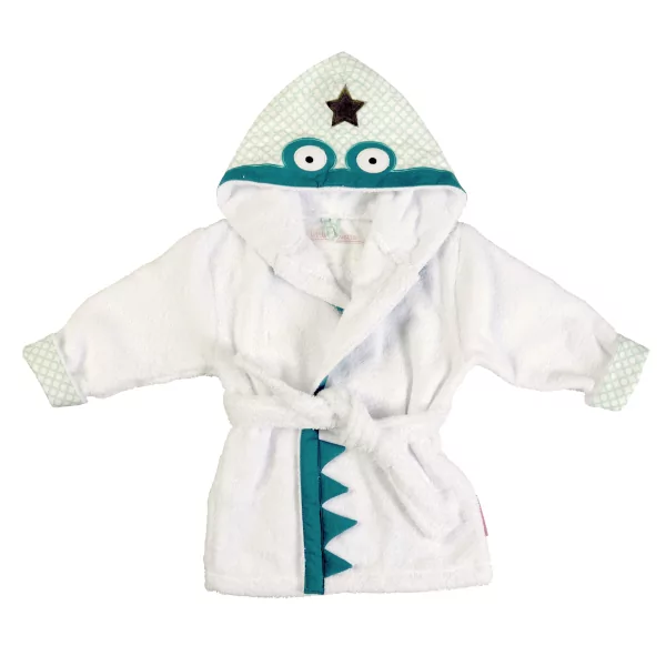 Peignoir à capuche enfant mixte fille garçon crocodile blanc et vert en coton bio oekotex