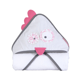 Cape de bain bébé fille blanche et rose Hibou en coton bio oekotex