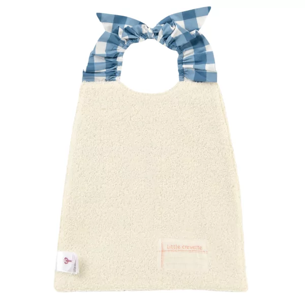 Serviette bavoir élastiqué vichy bleu mixte fille garçon brodé une faim de loup en coton doublé éponge oekotex