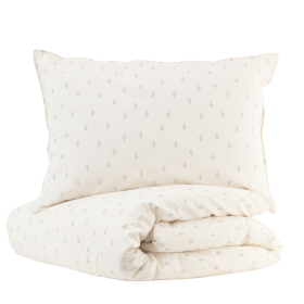 Parure de lit lit bébé coloris blanc cassé housse de couette et taie imprimée sapins bleu marine 100x140 cm