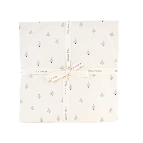 Drap-housse bébé blanc cassé imprimé sapins bleu marine mixte fille garçon 60x120 cm ou 70x140 cm coton bio oekotex