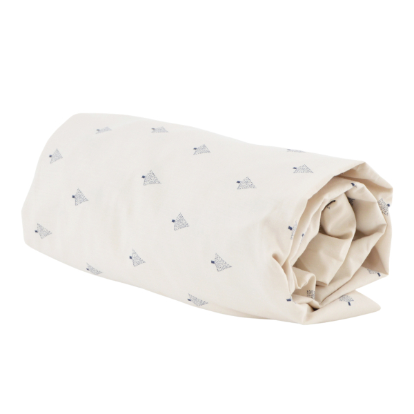 Drap-housse bébé blanc cassé imprimé sapins bleu marine mixte fille garçon 60x120 cm ou 70x140 cm coton bio oekotex