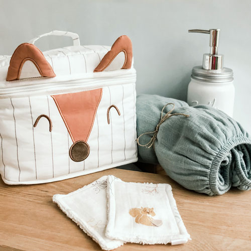 trousse de toilette enfant renard en coton bio oekotex