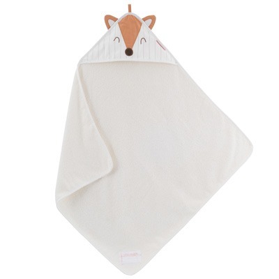 cape de bain bébé renard en coton bio écrue et terracotta
