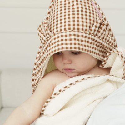 cape de bain bébé vichy pom pouce en coton bio