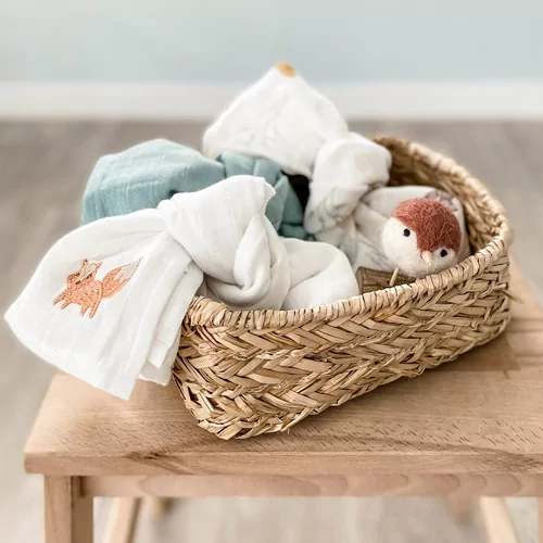 ▷ Grand lange bébé en coton bio blue Made in France